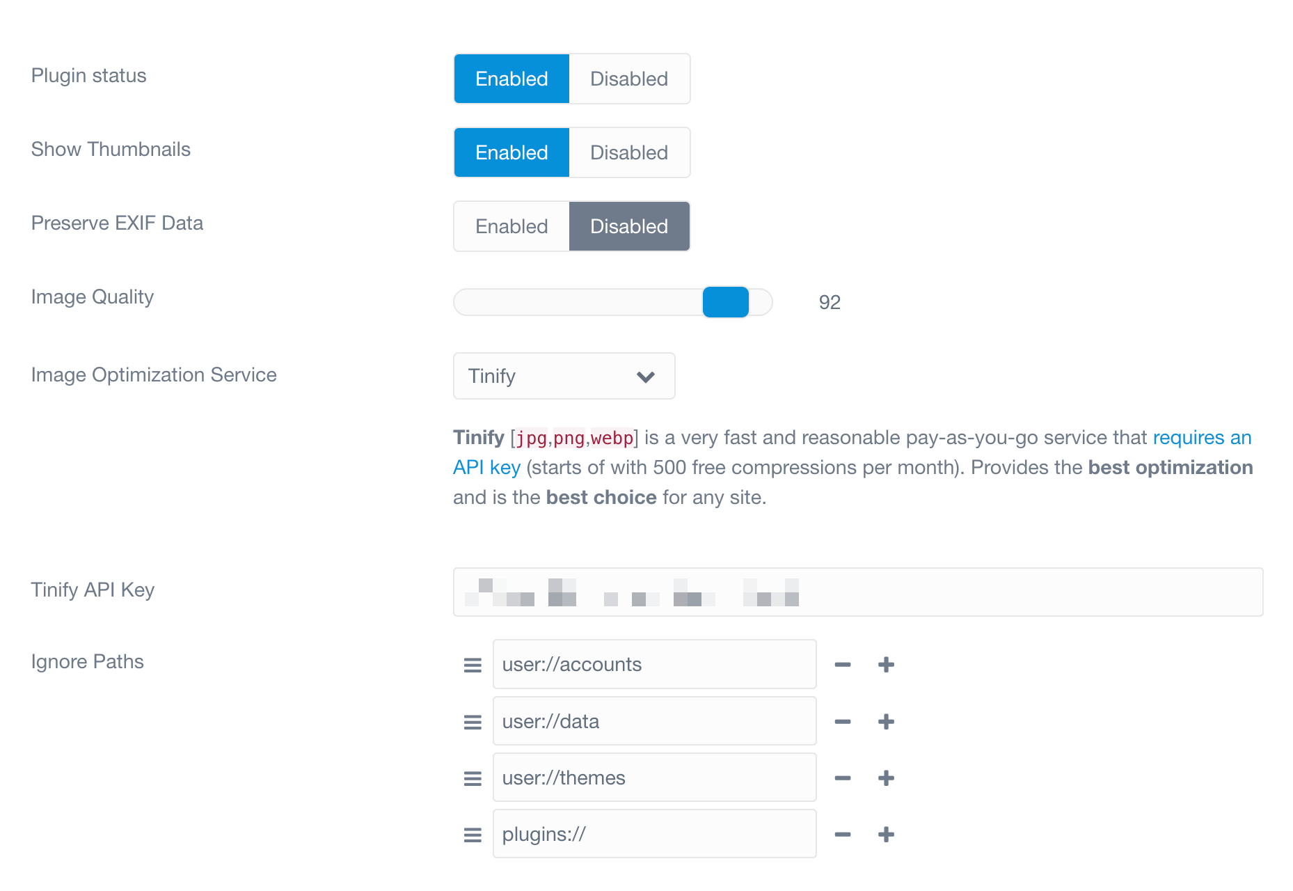 Настройки в админке